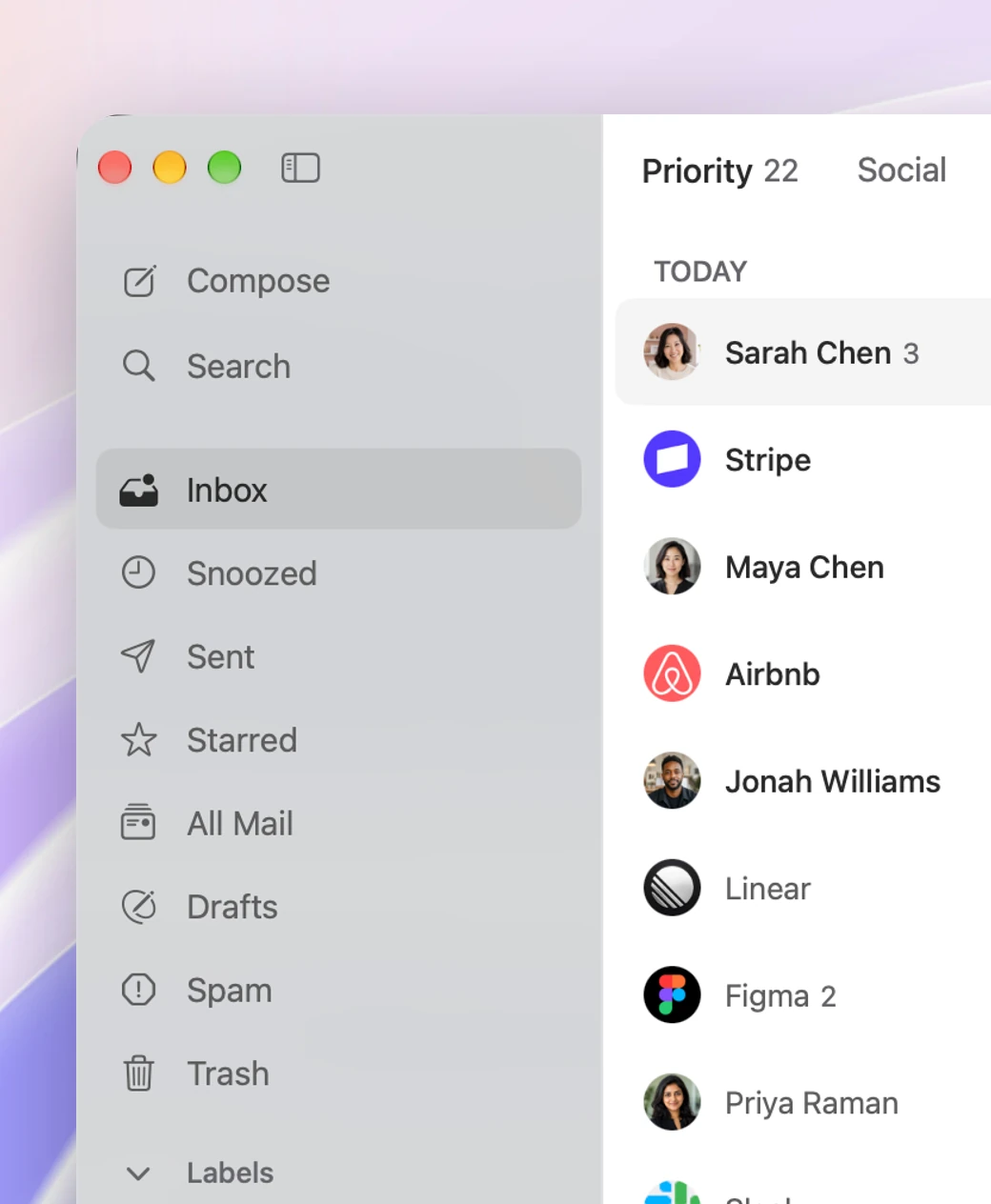 The ZenMail sidebar with Inbox, Snoozed, Sent, Starred, All Mail, Drafts, and Trash.