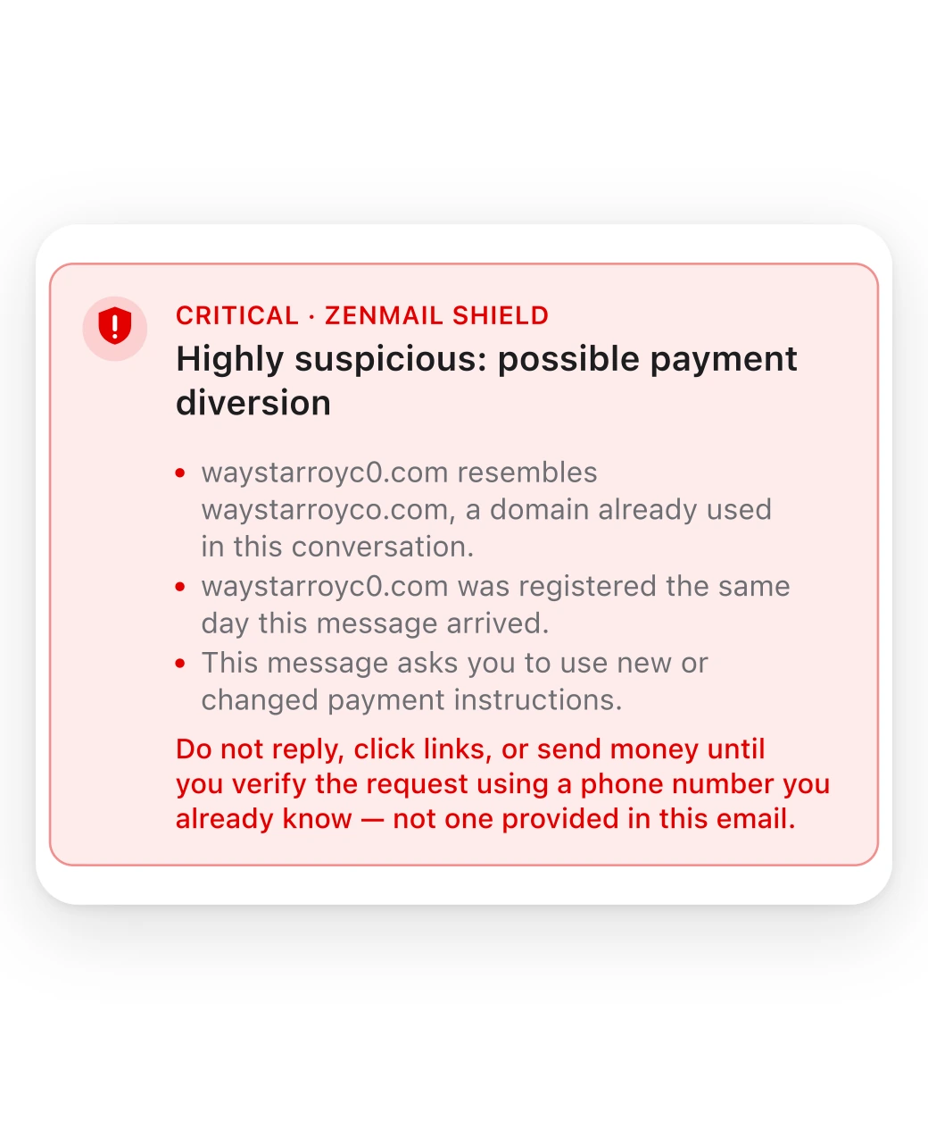 A Shield warning listing its evidence and what to do next.