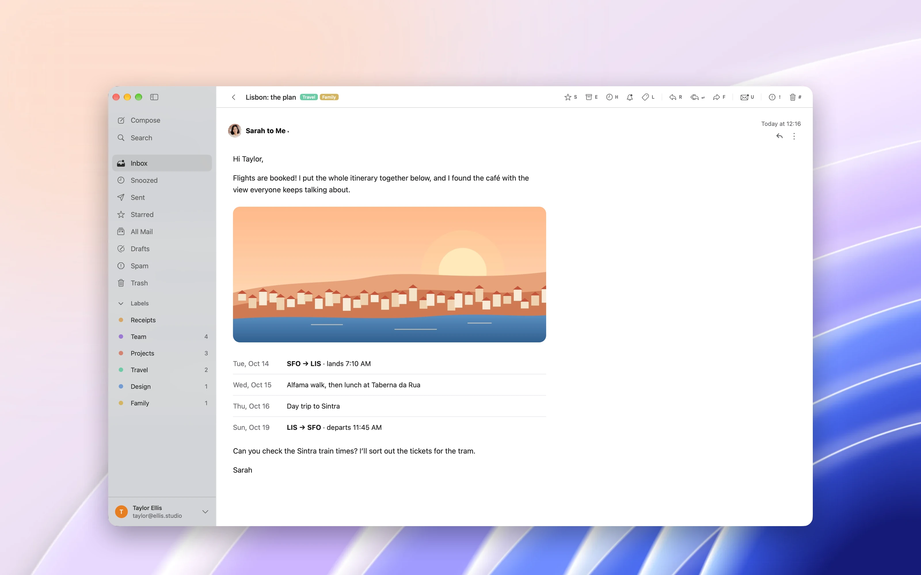 An illustration of ZenMail on a Mac desktop, with an email open in the reading pane.
