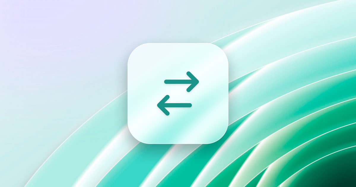 Two opposing arrows on a frosted glass tile, over a teal wallpaper.