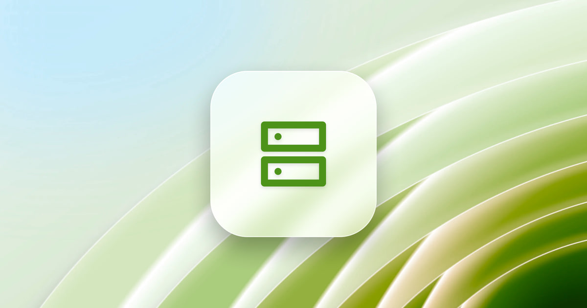 Two stacked servers on a frosted glass tile, over an olive wallpaper.