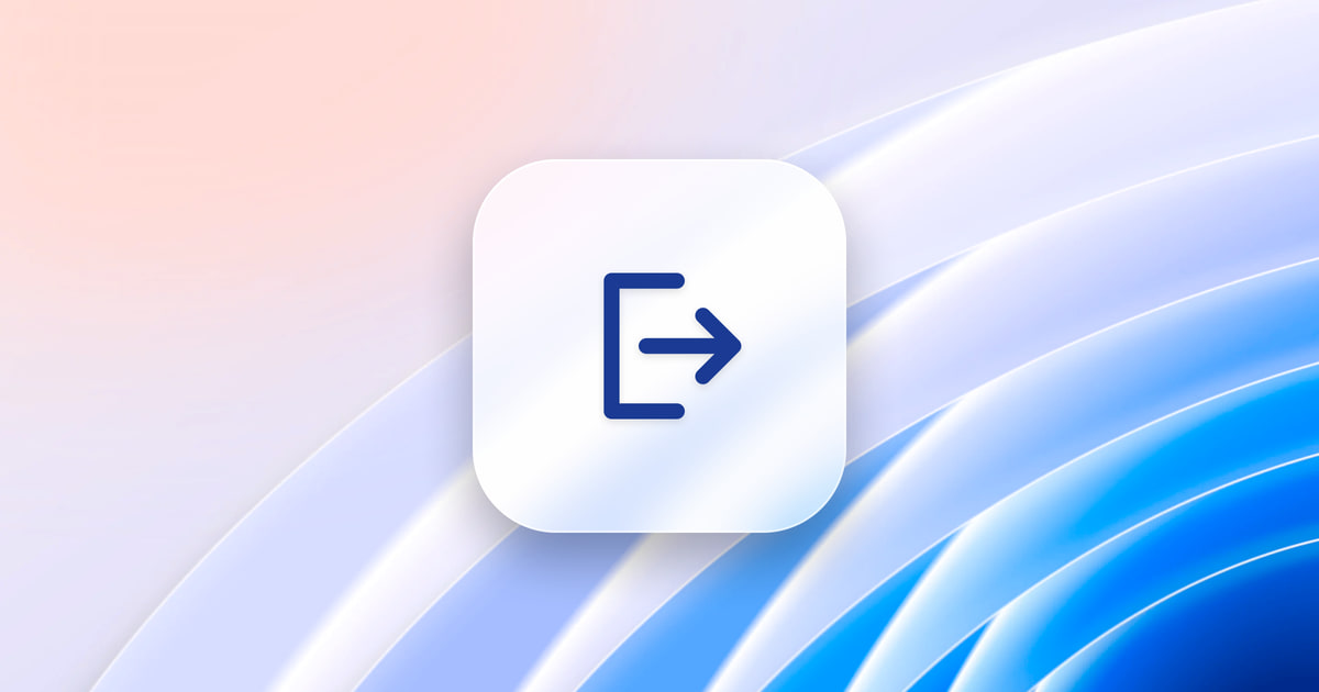 An arrow leaving through a door on a frosted glass tile, over a blue wallpaper.
