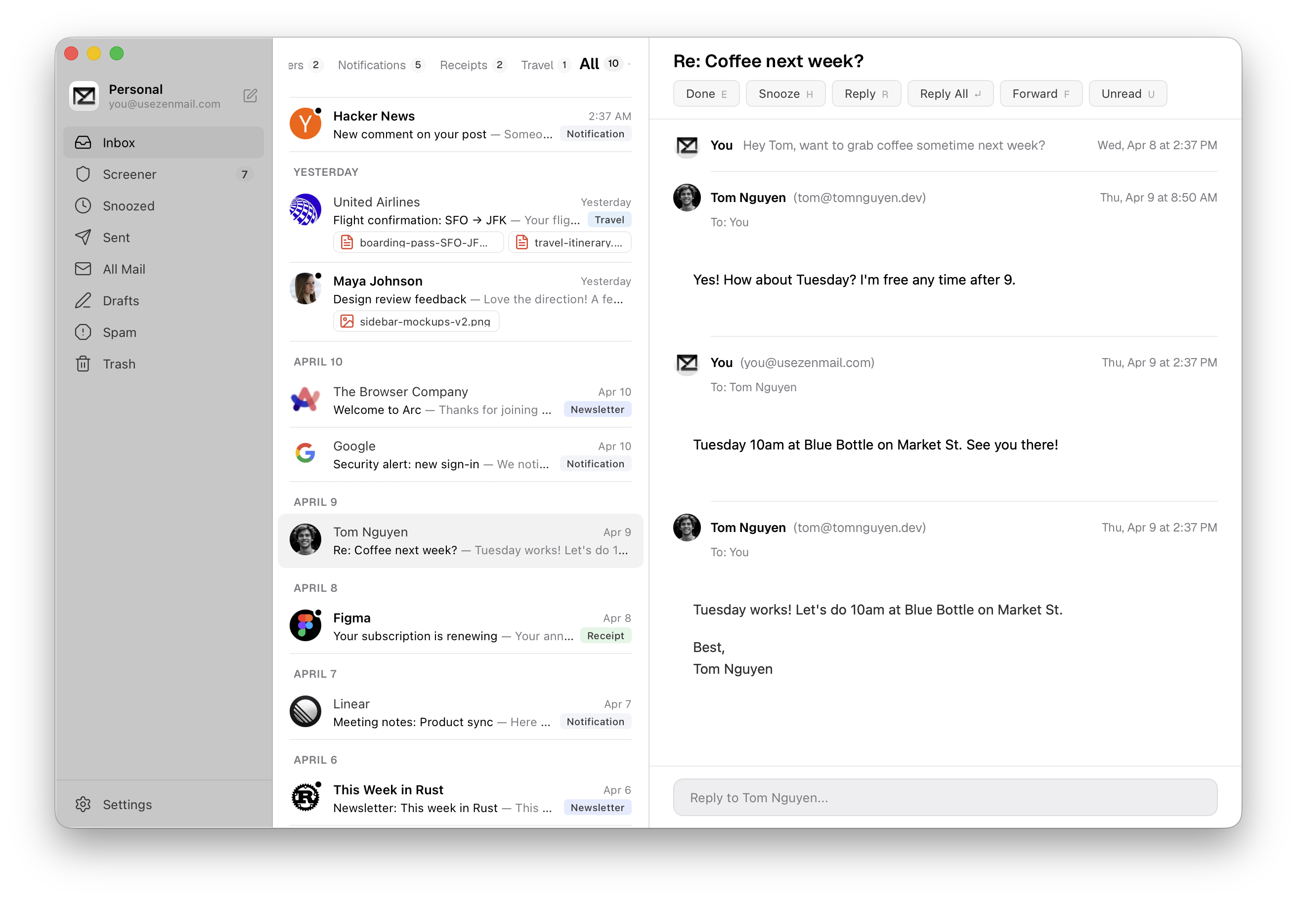ZenMail inbox